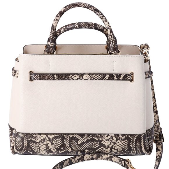 Michael Kors Reed Large Belted Satchel Bag Neutral Python Light Cream Leather - Picture 6 of 8